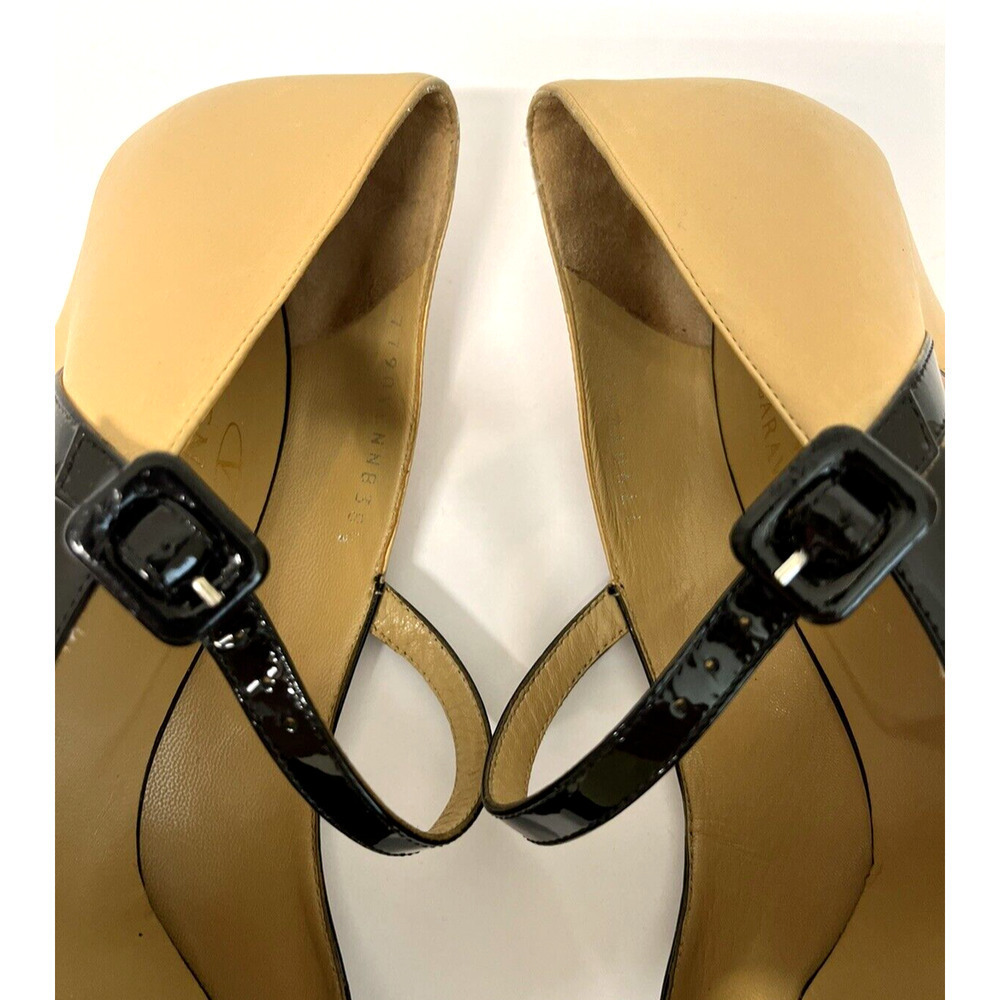 Valentino Garavani Black Patent and Tan Leather Mary Jane Peep-Toe Heels - Picture 13 of 13